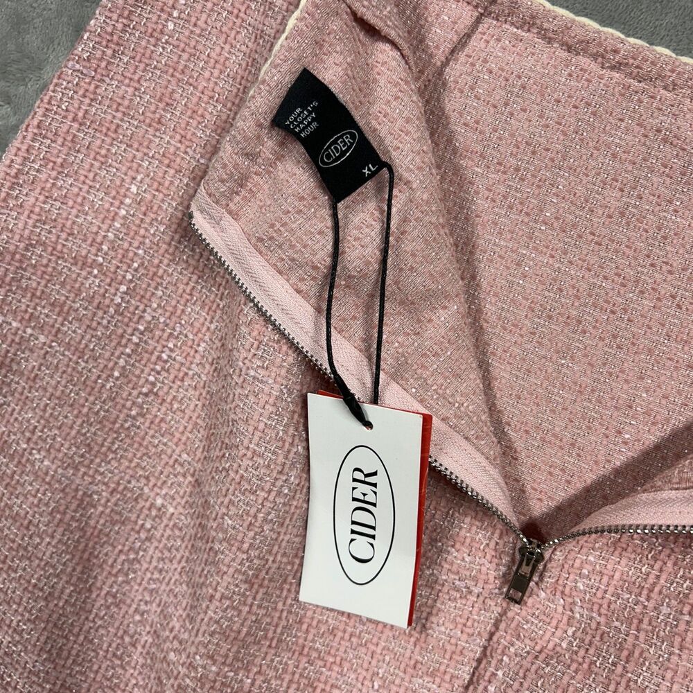 NEW Cider Tweed 2 Piece Set Pearl Crop Top Skirt Sz XL Pink - Picture 11 of 13
